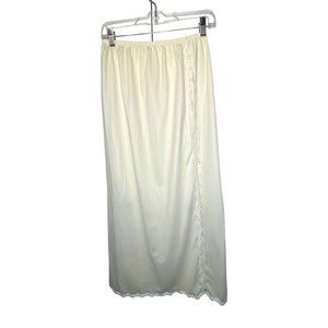 Vintage Vanity Fair Ivory Nylon Long Half Slip Lace Slit Bows Medium